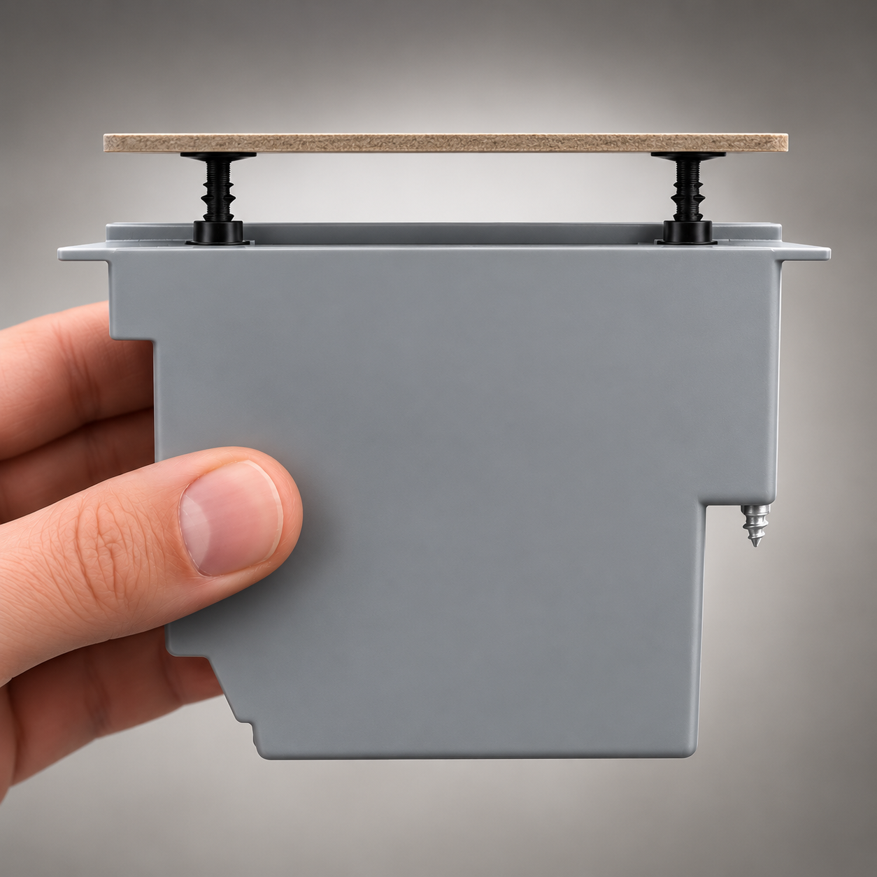 Side profile showing the M-Plate shanks aligned with the electrical box screw holes